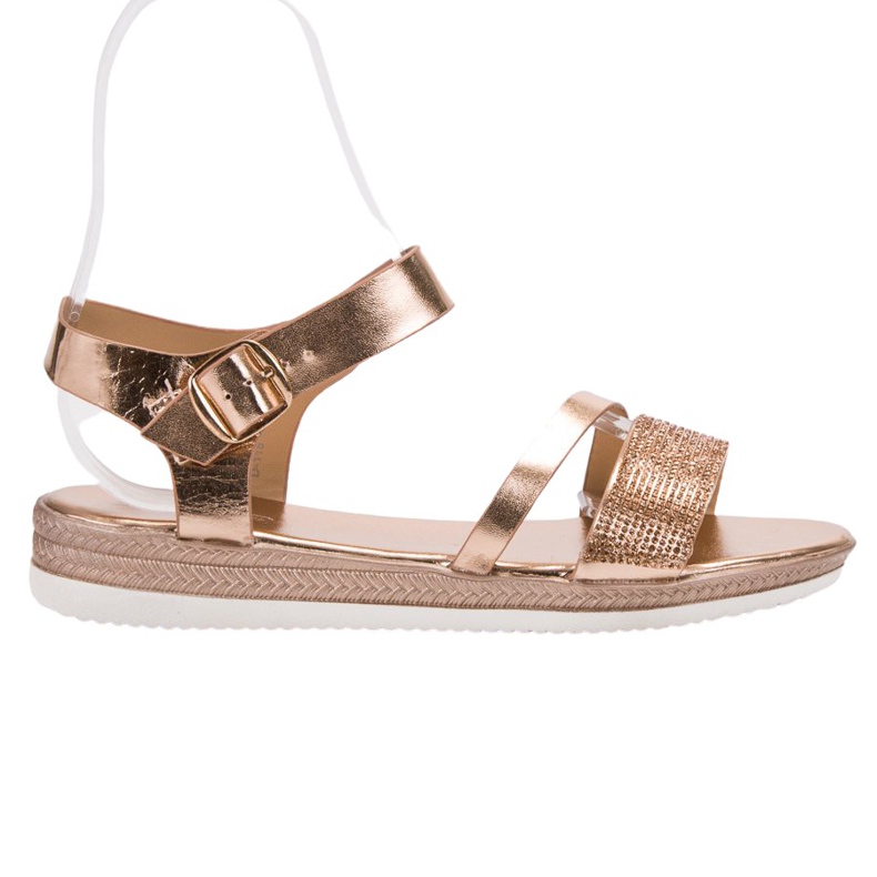 SHELOVET Fashionable Sandals With Cubic Zirconia pink yellow SHELOVET Fashionable Sandals With Cubic Zirconia pink yellow