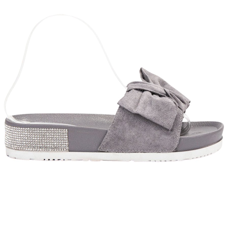SHELOVET Suede Slippers With Cubic Zirconia grey
