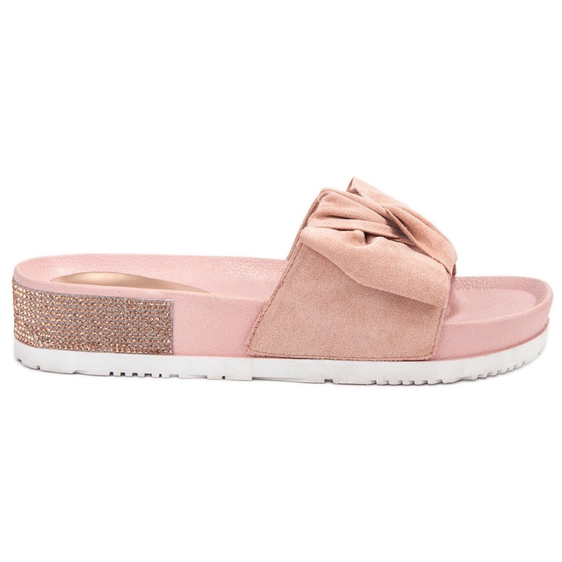 SHELOVET Suede Slippers With Cubic Zirconia pink