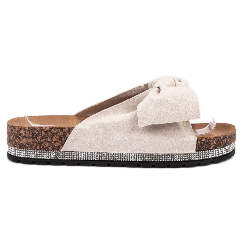 SHELOVET Suede Slippers With Crystals beige