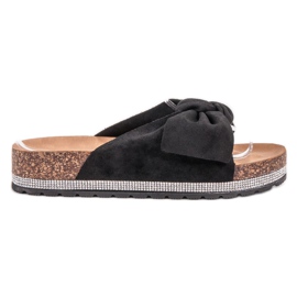 SHELOVET Suede Slippers With Crystals black