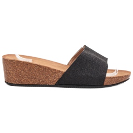 SHELOVET Glitter Wedge Slippers black