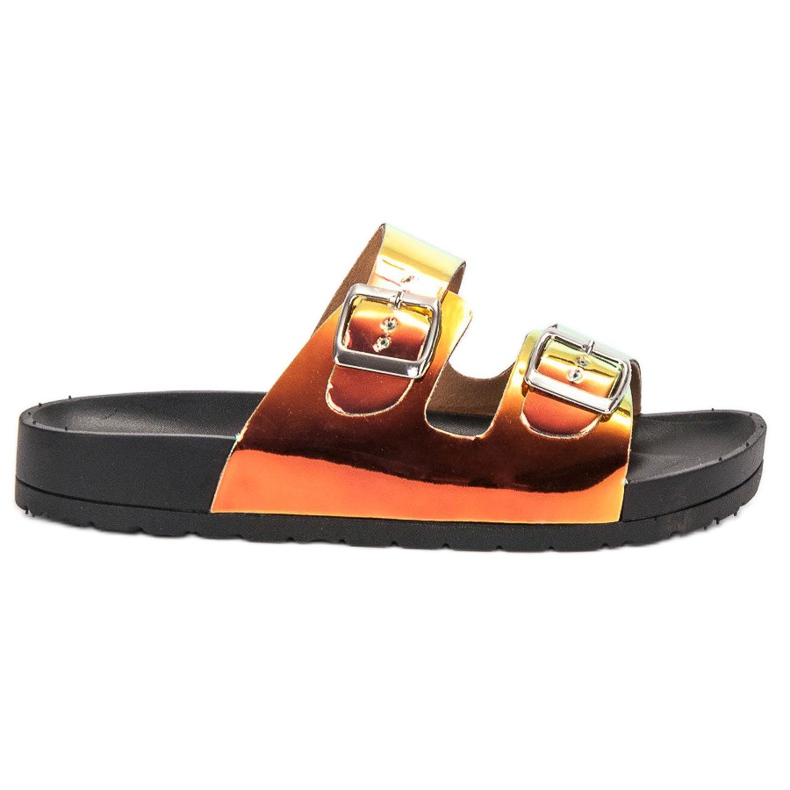 Ideal Shoes Holo Buckle Slippers yellow