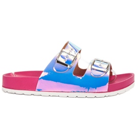 Ideal Shoes Holo Buckle Slippers grey
