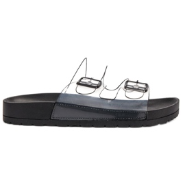 Ideal Shoes Transparent Slippers With A Buckle black