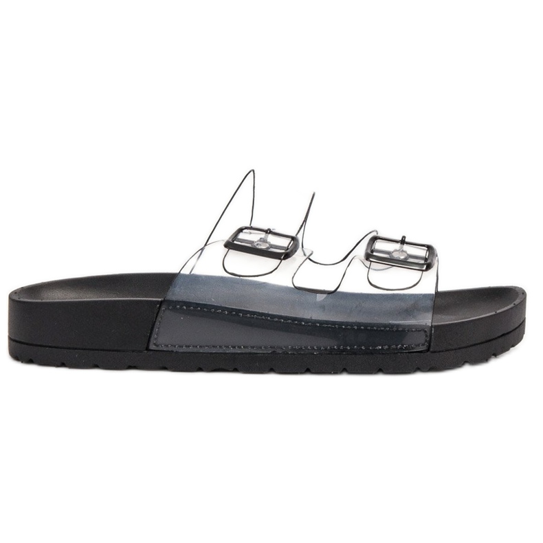Ideal Shoes Transparent Slippers With A Buckle black