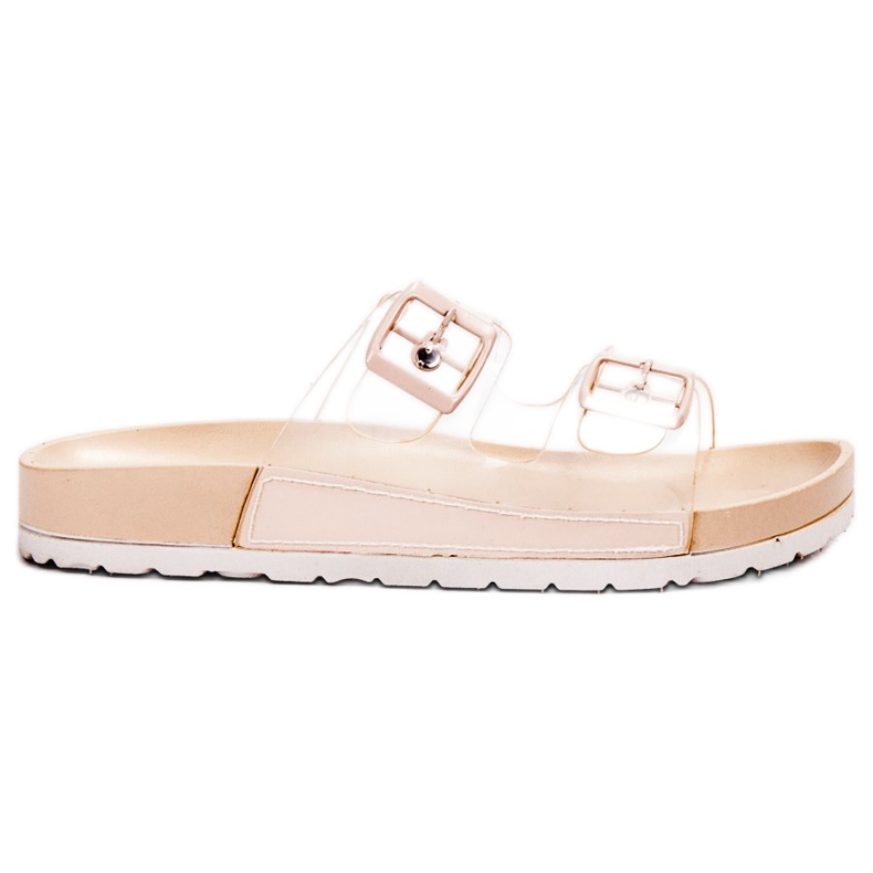 Ideal Shoes Transparent Slippers With A Buckle brown