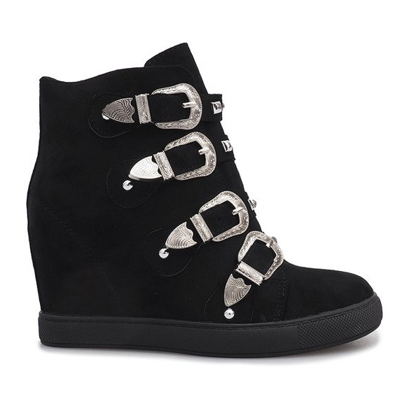 Black suede sneakers with Maya buckles