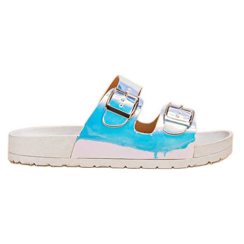Ideal Shoes Holo Buckle Slippers grey