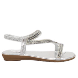 KM-33 Silver asymmetrical silver sandals grey