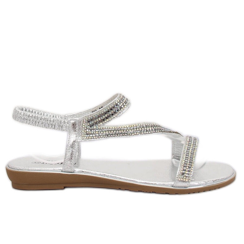 KM-33 Silver asymmetrical silver sandals grey