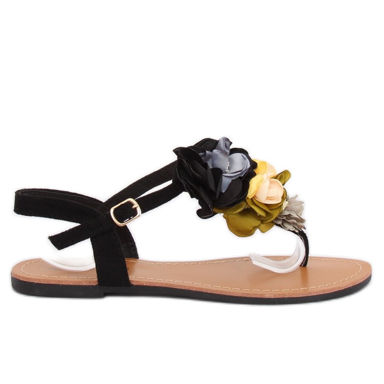 Black sandals with flowers L518 Black