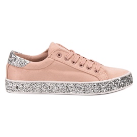 SHELOVET Sneakers With Glitter Sole pink grey SHELOVET Sneakers With Glitter Sole pink grey
