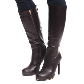 Boots On High Heel JU862 Brown Boots On High Heel JU862 Brown
