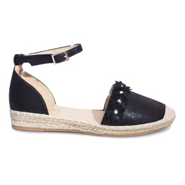 Black espadrilles with Favara flowers Black espadrilles with Favara flowers