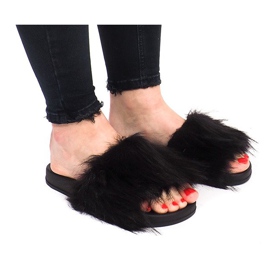Slippers With Fur HN51-4 Black