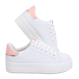 High-soled sneakers white and pink B0-31 WHITE / PINK