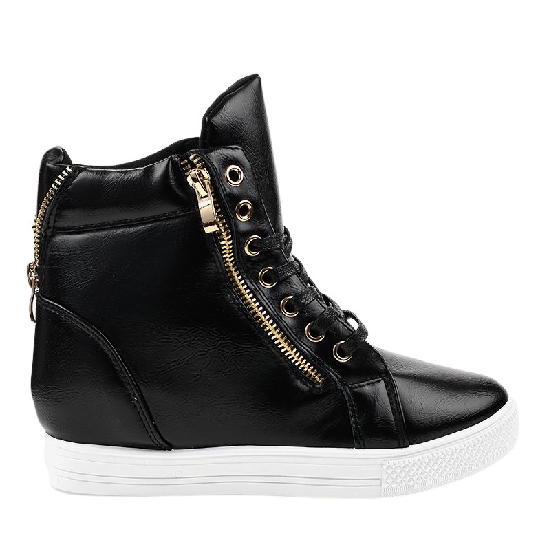 Black sneakers on a wedge heel with a golden zipper DD477 1 KeeShoes