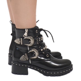 Black solid lace-up boots A-41