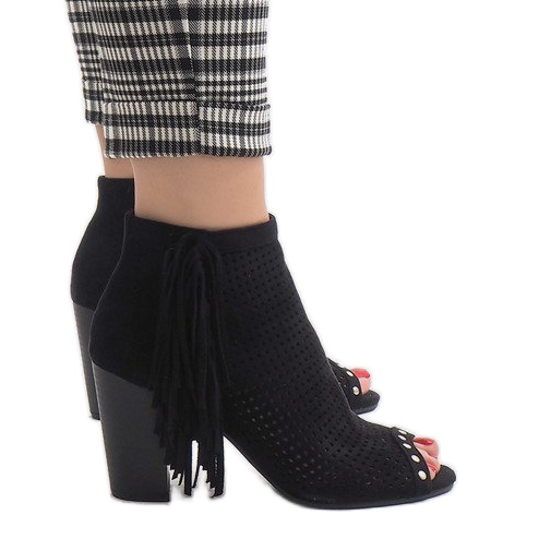 Black openwork boho boots AF-9