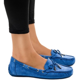 Blue loafers ballerinas with a bow F03-3