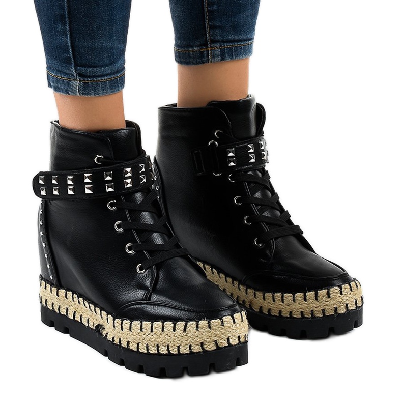 Black women's trapper ankle boots AJ-547
