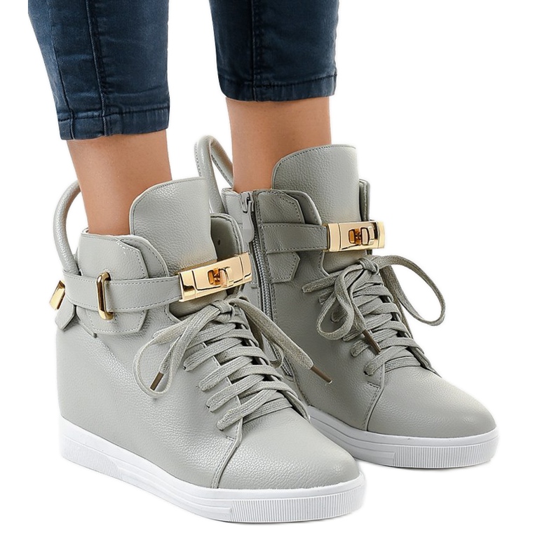 Gray wedge sneakers with a buckle H6600-26 grey