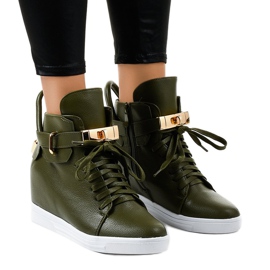 Green wedge sneakers with a buckle H6600-77