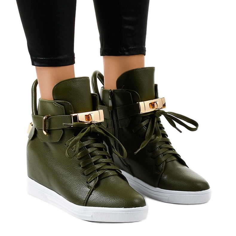 Green wedge sneakers with a buckle H6600-77