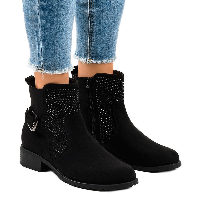 Black suede boots with studs CZ220