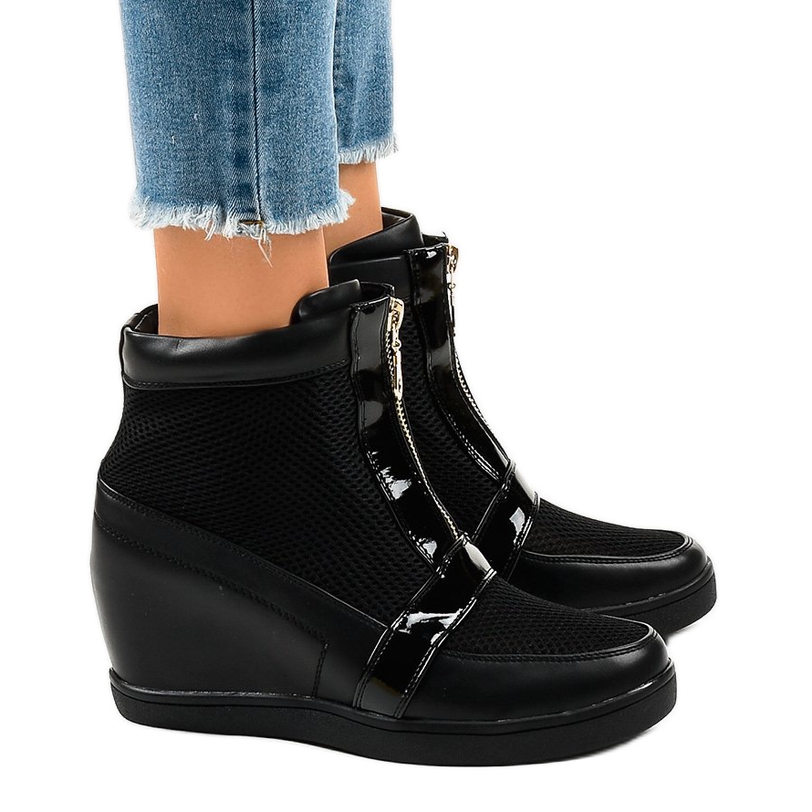 Black wedge sneaker booties hotsell