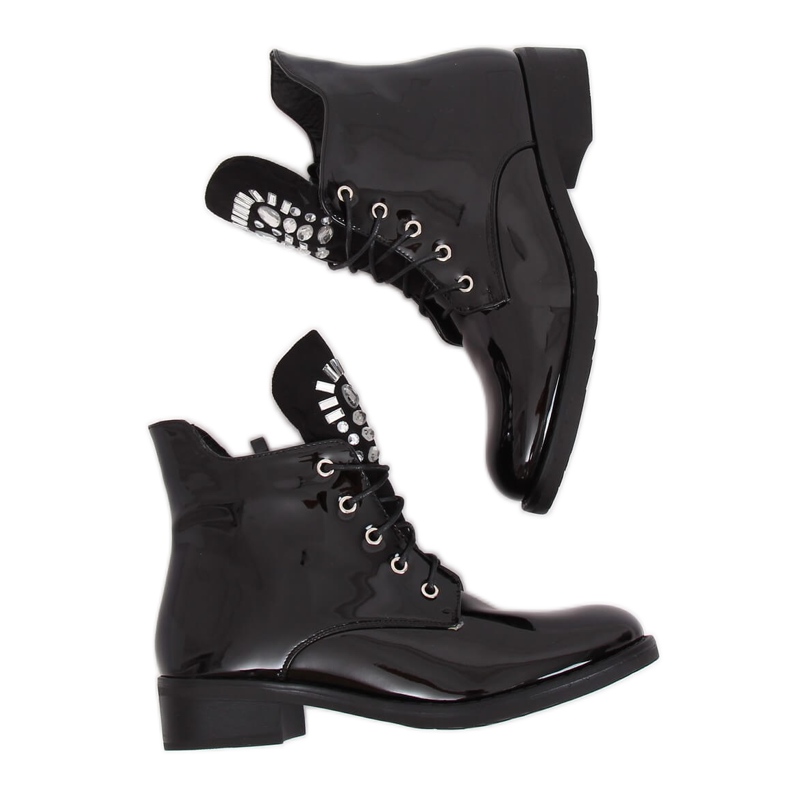 Black lacquered women's boots NC866 Black