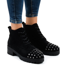 Black lace-up ankle boots with studs 2017-10