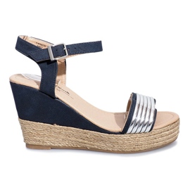 Black sandals on a delicate Glam Shine wedge heel navy blue