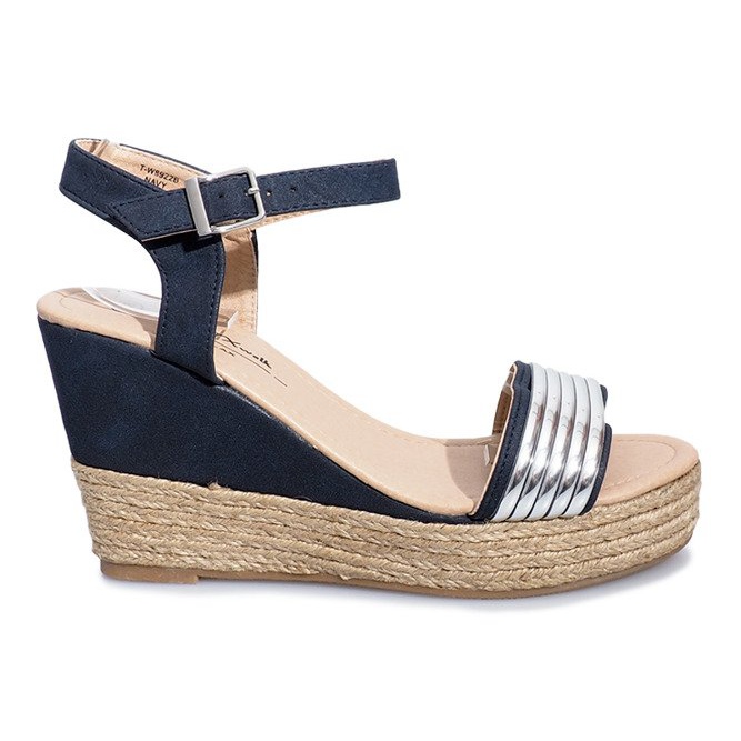 Black sandals on a delicate Glam Shine wedge heel navy blue