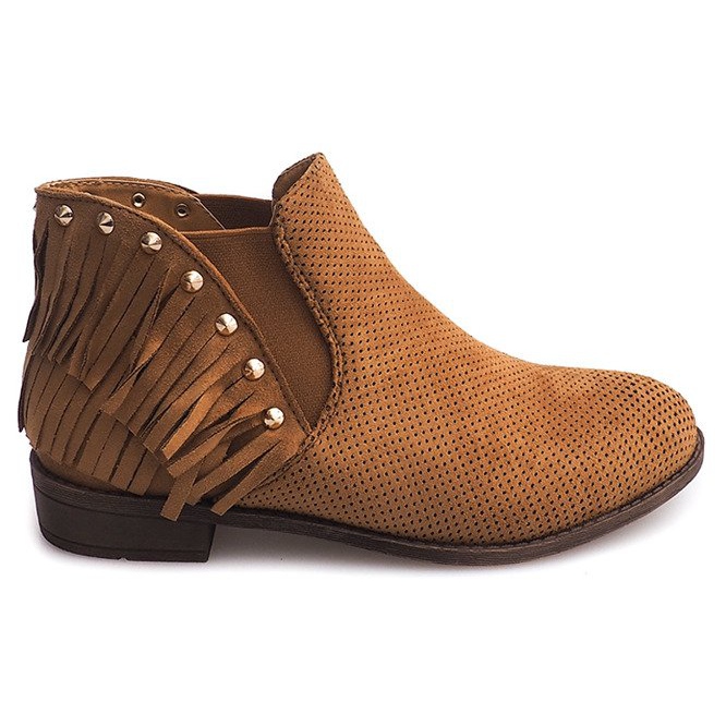Openwork Boho boots Fringe 3576 Camel brown