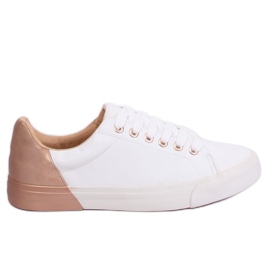 Women's white and champagne sneakers A88-29 W-CHAMPAGNE multicolored