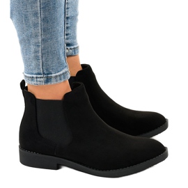Black suede flat boots with an elastic L08-155
