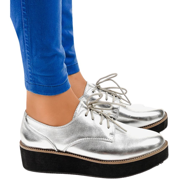 Silver elegant lace-up shoes 2017-1 grey