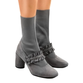 Gray suede ankle boots on the LL-102P post grey