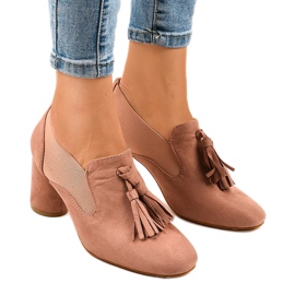 Pink suede pumps on the LL-97P post