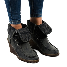 Black suede ankle boots with a checkered pattern CH-22