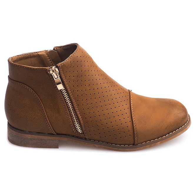 Openwork boots with a zipper H197 Camel brown
