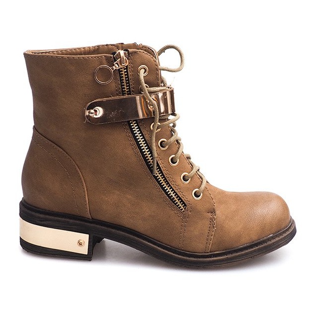 Lace Up Boots With A Buckle F03 Beige