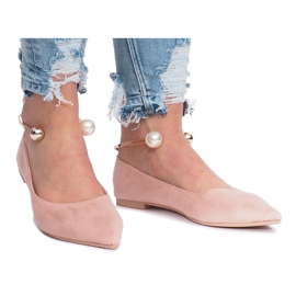 Pink Fur ballerinas with pearls