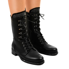 Black workery boots with sequins A-307