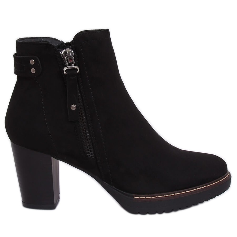 Black suede black 8B856 Black high-heeled boots
