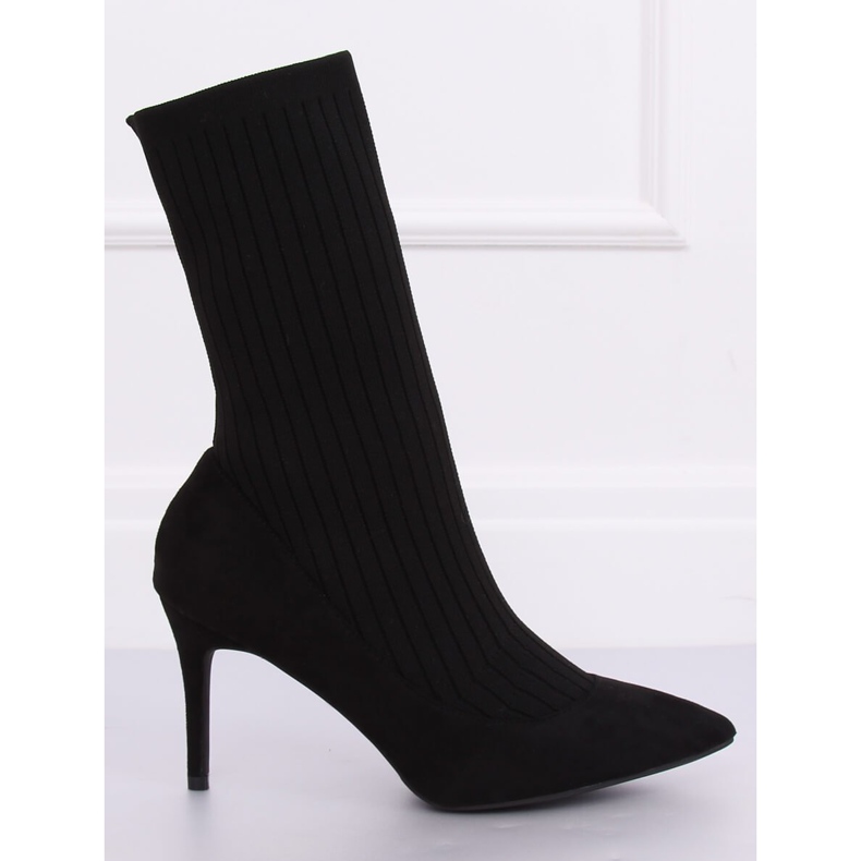 Black Boots with a sock upper black T5033 Black