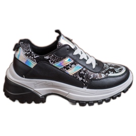SHELOVET Black Snake Print Sneakers