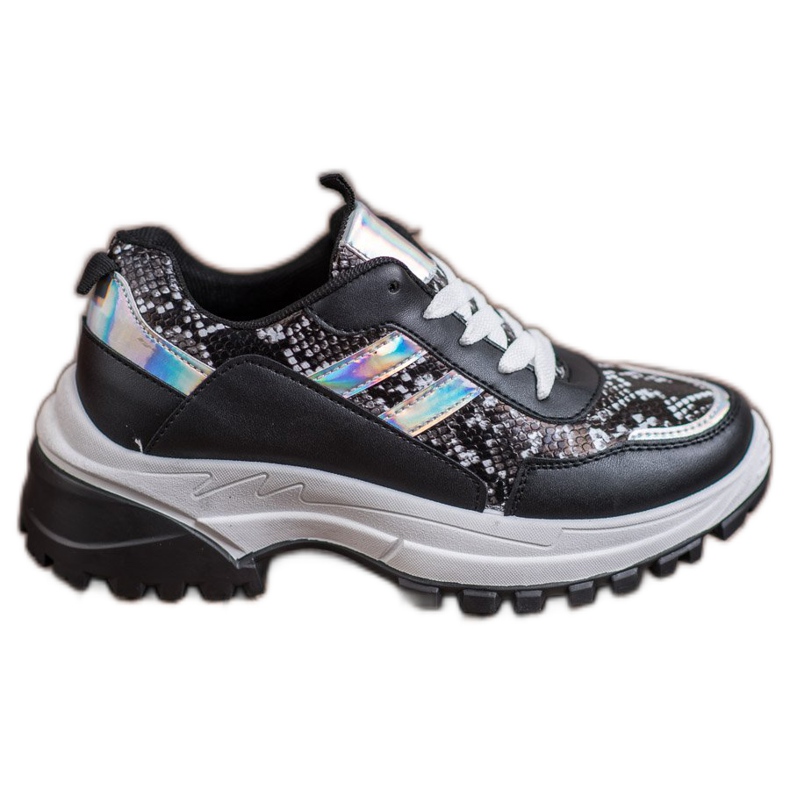 SHELOVET Black Snake Print Sneakers